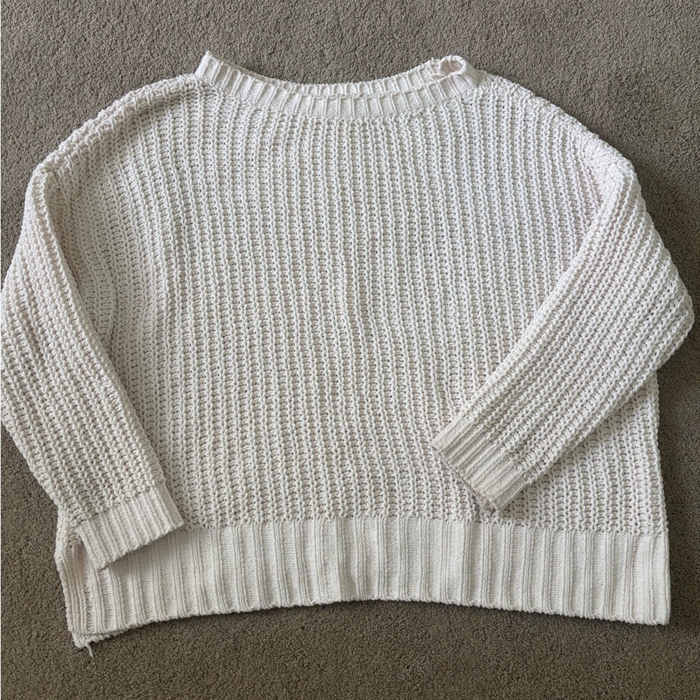 American Eagle Outfitters White Crew Neck Sweater Chunky Knit